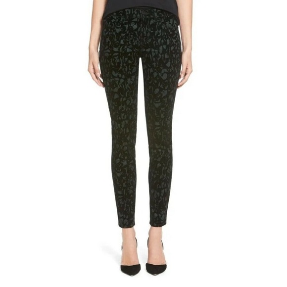 ✨J Brand✨ NWT Brocade Super Skinny Mid Rise Pants “Olive” Black Velvet Size 25/0